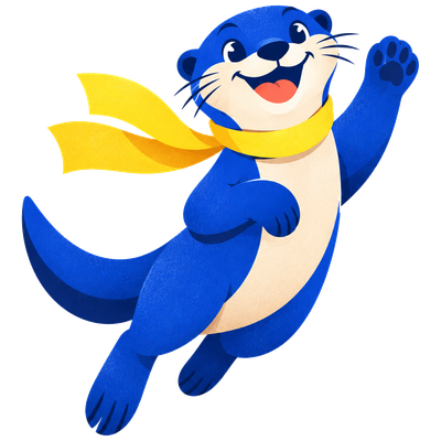 Spellhunt's otter mascot, waving and wearing a yellow scarf